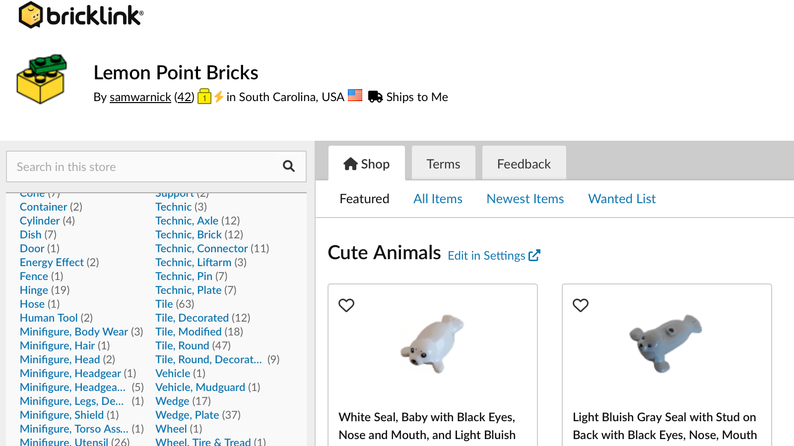 Screen shot of Lemon Point Bricks BrickLink store